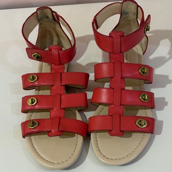 Coach Coral Strappy Gladiator Sandals With Brass Turn Locks Sz 7 B - Picture 1 of 12